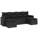 6 Piece Garden Sofa Set with Cushions Black Poly Rattan - Front View