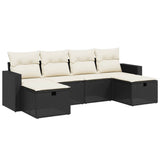6 Piece Garden Sofa Set with Cushions Black Poly Rattan - Front View