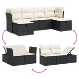 6 Piece Garden Sofa Set with Cushions Black Poly Rattan - Side View