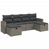 6 Piece Garden Sofa Set with Cushions Grey Poly Rattan - Front View