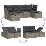 6 Piece Garden Sofa Set with Cushions Grey Poly Rattan - Side View
