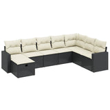 8 Piece Garden Sofa Set with Cushions Black Poly Rattan - Front View