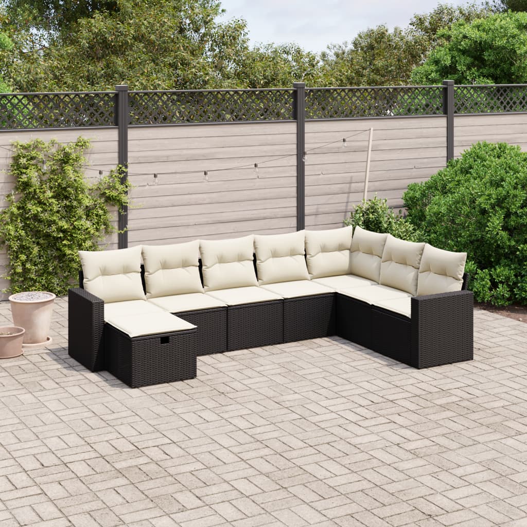 8 Piece Garden Sofa Set with Cushions Black Poly Rattan