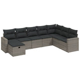 8 Piece Garden Sofa Set with Cushions Grey Poly Rattan - Front View
