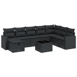 9 Piece Garden Sofa Set with Cushions Black Poly Rattan - Front View
