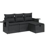4 Piece Garden Sofa Set with Cushions Black Poly Rattan - Front View