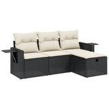 4 Piece Garden Sofa Set with Cushions Black Poly Rattan - Front View