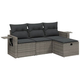 4 Piece Garden Sofa Set with Cushions Grey Poly Rattan - Front View