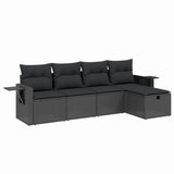 5 Piece Garden Sofa Set with Cushions Black Poly Rattan - Front View