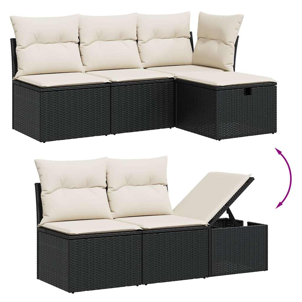 5 Piece Garden Sofa Set with Cushions Black Poly Rattan