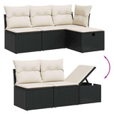 5 Piece Garden Sofa Set with Cushions Black Poly Rattan