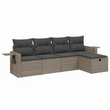 5 Piece Garden Sofa Set with Cushions Grey Poly Rattan - Front View