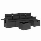 6 Piece Garden Sofa Set with Cushions Black Poly Rattan - Front View