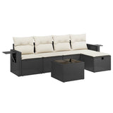 6 Piece Garden Sofa Set with Cushions Black Poly Rattan - Front View