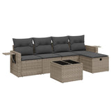 6 Piece Garden Sofa Set with Cushions Grey Poly Rattan - Front View