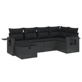 6 Piece Garden Sofa Set with Cushions Black Poly Rattan - Front View