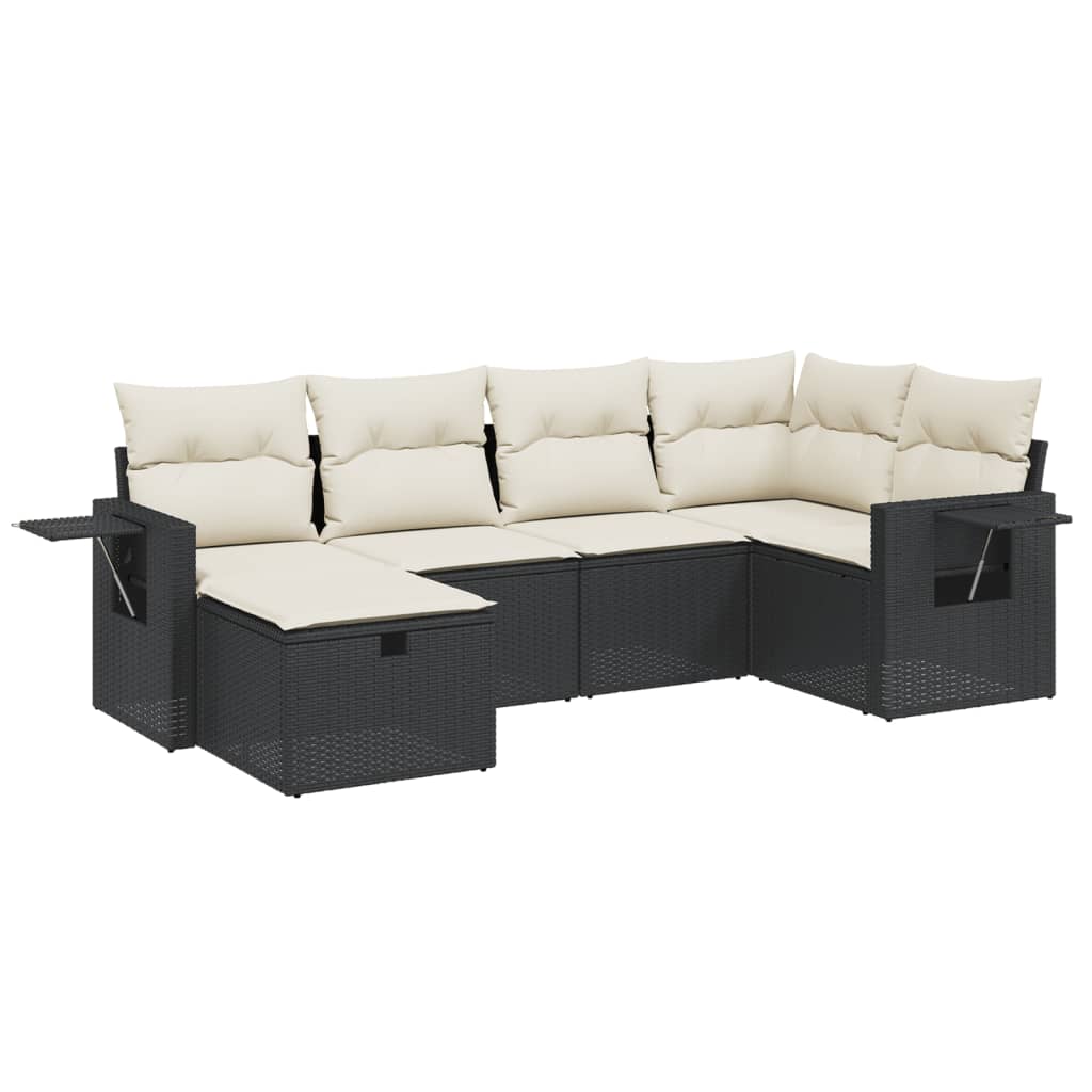 6 Piece Garden Sofa Set with Cushions Black Poly Rattan