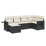 6 Piece Garden Sofa Set with Cushions Black Poly Rattan - Front View