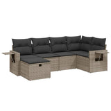 6 Piece Garden Sofa Set with Cushions Grey Poly Rattan - Front View