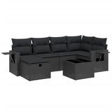 7 Piece Garden Sofa Set with Cushions Black Poly Rattan - Front View