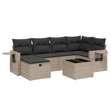 7 Piece Garden Sofa Set with Cushions Grey Poly Rattan - Front View