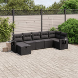 7 Piece Garden Sofa Set with Cushions Black Poly Rattan