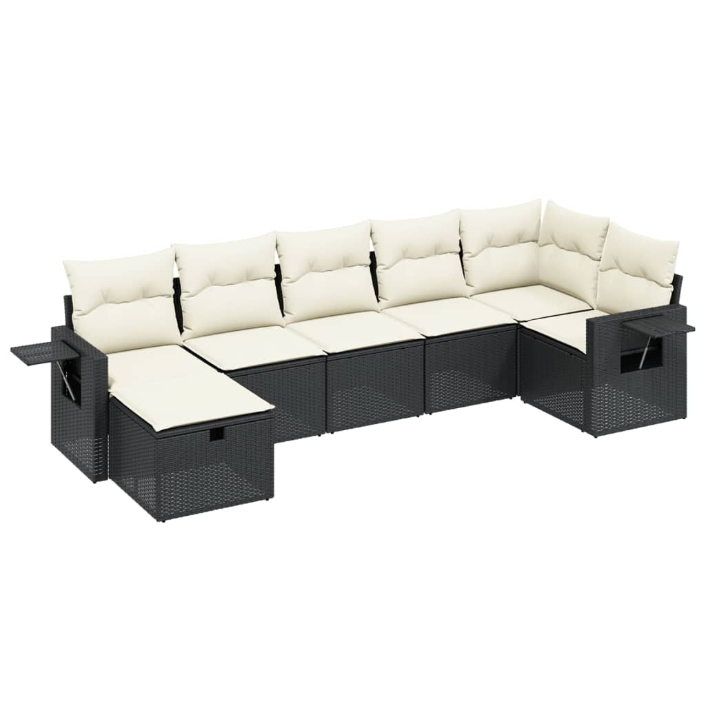 7 Piece Garden Sofa Set with Cushions Black Poly Rattan