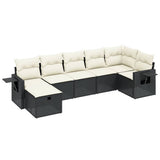 7 Piece Garden Sofa Set with Cushions Black Poly Rattan
