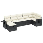 7 Piece Garden Sofa Set with Cushions Black Poly Rattan