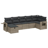 7 Piece Garden Sofa Set with Cushions Grey Poly Rattan - Front View