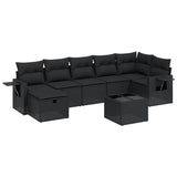 8 Piece Garden Sofa Set with Cushions Black Poly Rattan - Front View