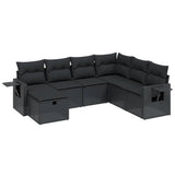 7 Piece Garden Sofa Set with Cushions Black Poly Rattan