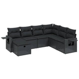 7 Piece Garden Sofa Set with Cushions Black Poly Rattan - Front View