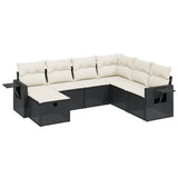 7 Piece Garden Sofa Set with Cushions Black Poly Rattan - Front View