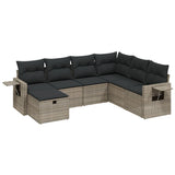 7 Piece Garden Sofa Set with Cushions Grey Poly Rattan - Front View