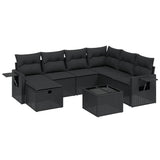 8 Piece Garden Sofa Set with Cushions Black Poly Rattan - Front View