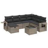 8 Piece Garden Sofa Set with Cushions Grey Poly Rattan - Front View