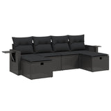 6 Piece Garden Sofa Set with Cushions Black Poly Rattan - Front View