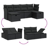 6 Piece Garden Sofa Set with Cushions Black Poly Rattan - Side View