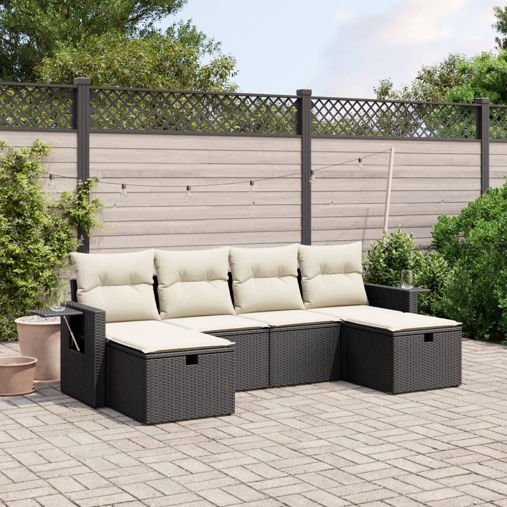 6 Piece Garden Sofa Set with Cushions Black Poly Rattan