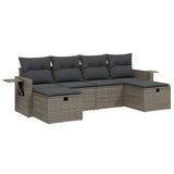 6 Piece Garden Sofa Set with Cushions Grey Poly Rattan - Front View
