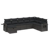 8 Piece Garden Sofa Set with Cushions Black Poly Rattan - Front View