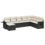 8 Piece Garden Sofa Set with Cushions Black Poly Rattan