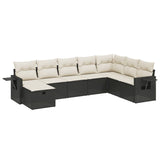 8 Piece Garden Sofa Set with Cushions Black Poly Rattan - Front View