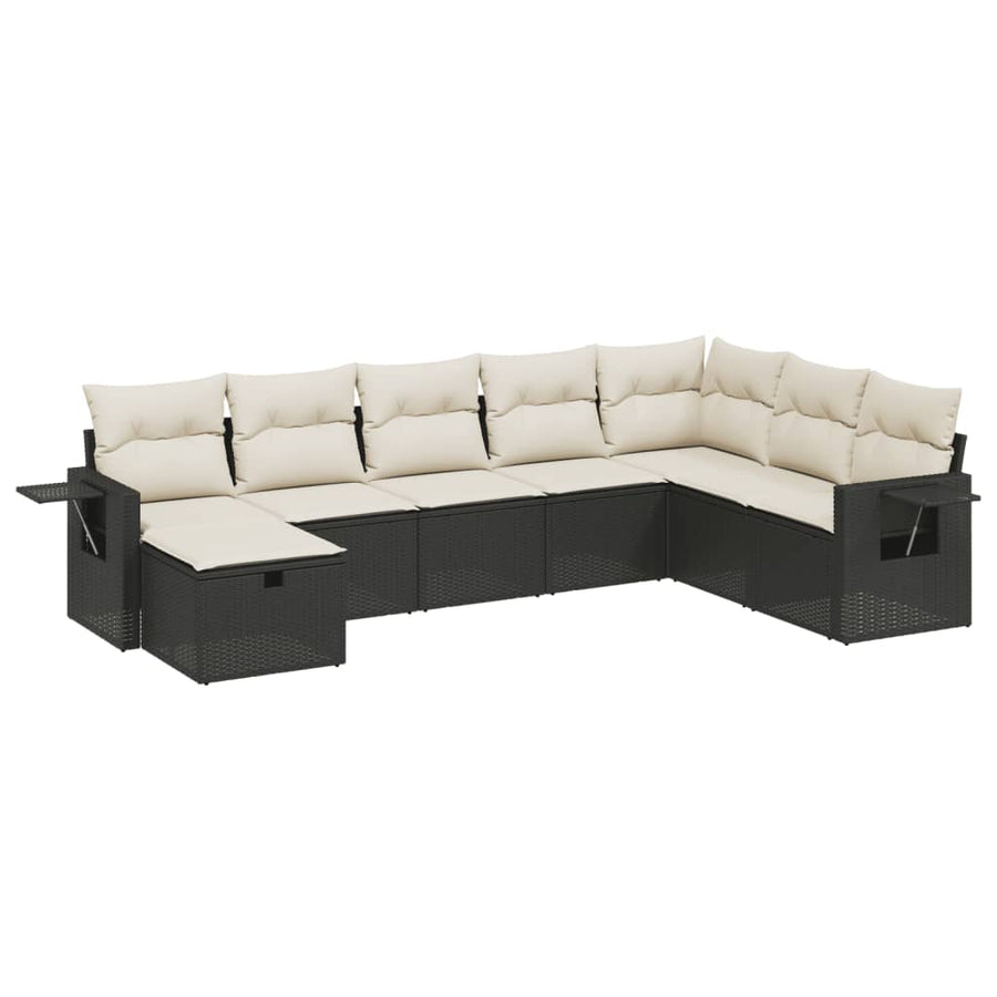 8 Piece Garden Sofa Set with Cushions Black Poly Rattan