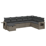 8 Piece Garden Sofa Set with Cushions Grey Poly Rattan - Front View