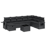 9 Piece Garden Sofa Set with Cushions Black Poly Rattan - Front View