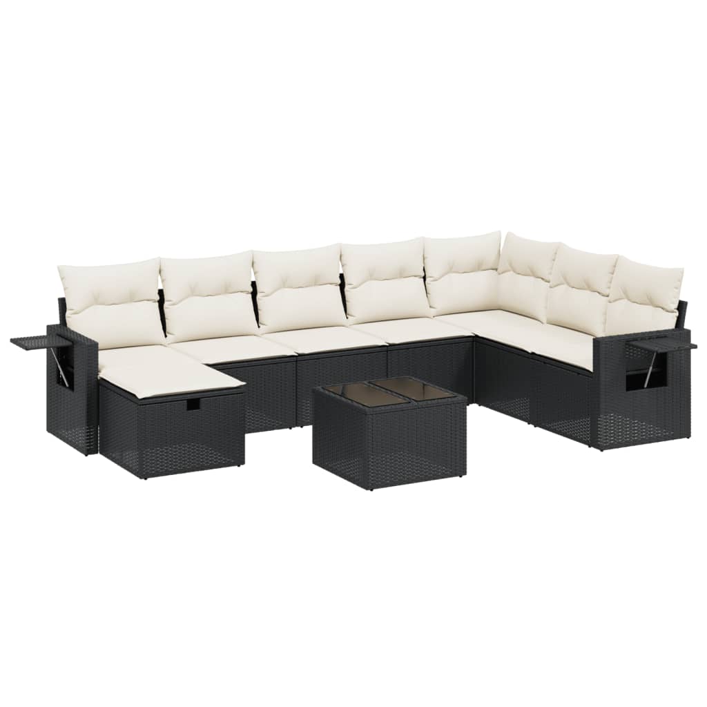 9 Piece Garden Sofa Set with Cushions Black Poly Rattan
