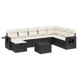 9 Piece Garden Sofa Set with Cushions Black Poly Rattan - Front View
