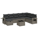 9 Piece Garden Sofa Set with Cushions Grey Poly Rattan - Front View